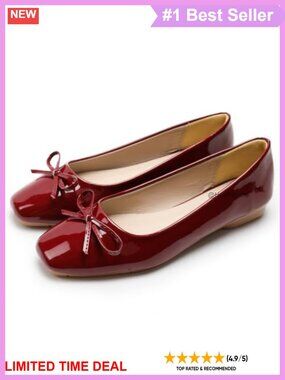 Square Toe Bow Knot Ballet Flats Slip On PU Wedding Walking Shoes